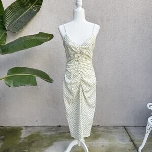 Zara Green White Polka Dots Linen Blend Strapless Midi Maxi Dress Medium